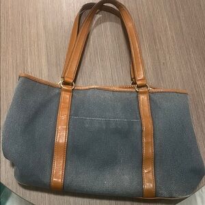 Classic Denim Canvas Michael Kors Tote Bag with Tan Leather Trim
